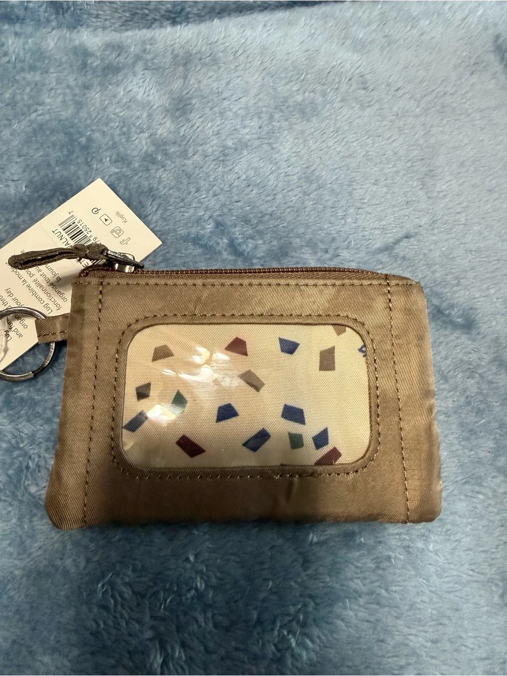 lug Quilted Zip Card Wallet Keyring in Taupe